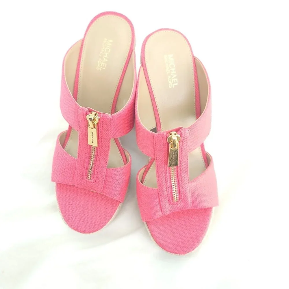 Michael Kors Womens Bradley 40S3BYMS1D Geranium Wedge Espadrille Sandal Sz 7.5M